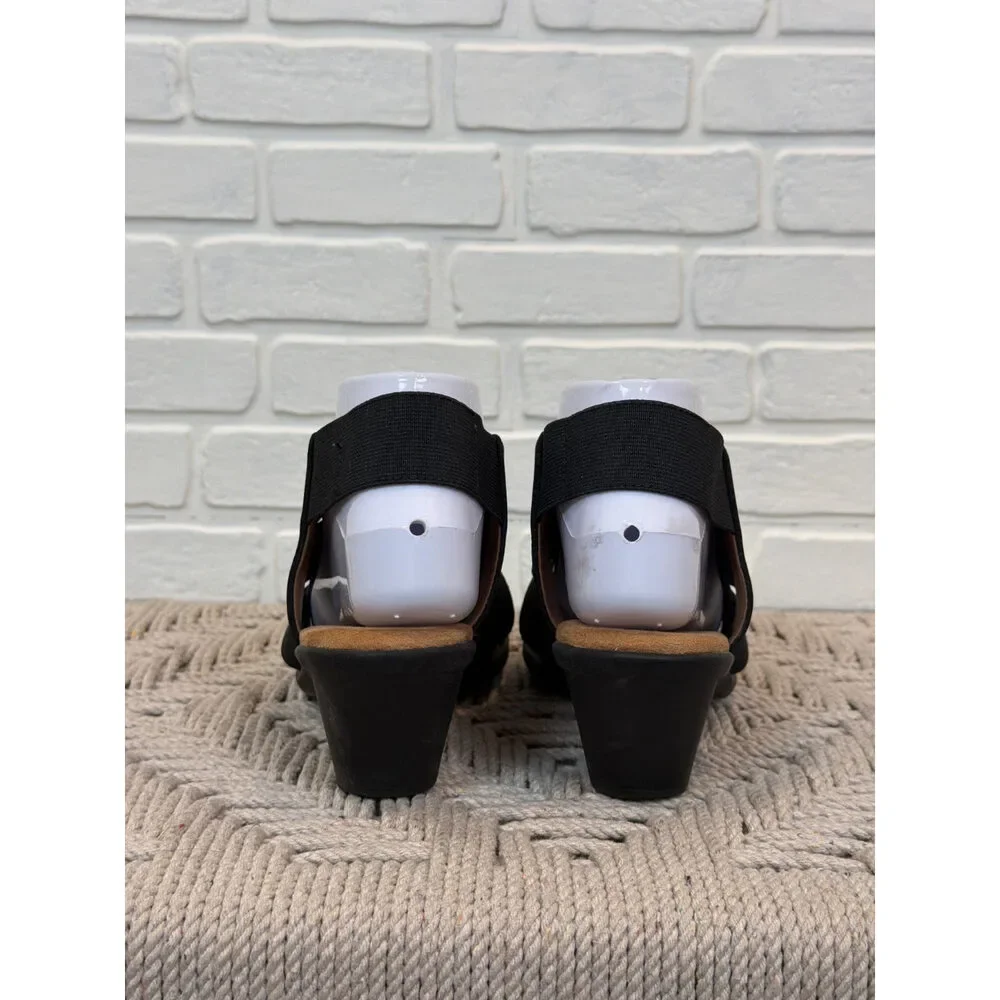 Comfortiva Woven Elastic Wedge Sandals Black Size 8.5